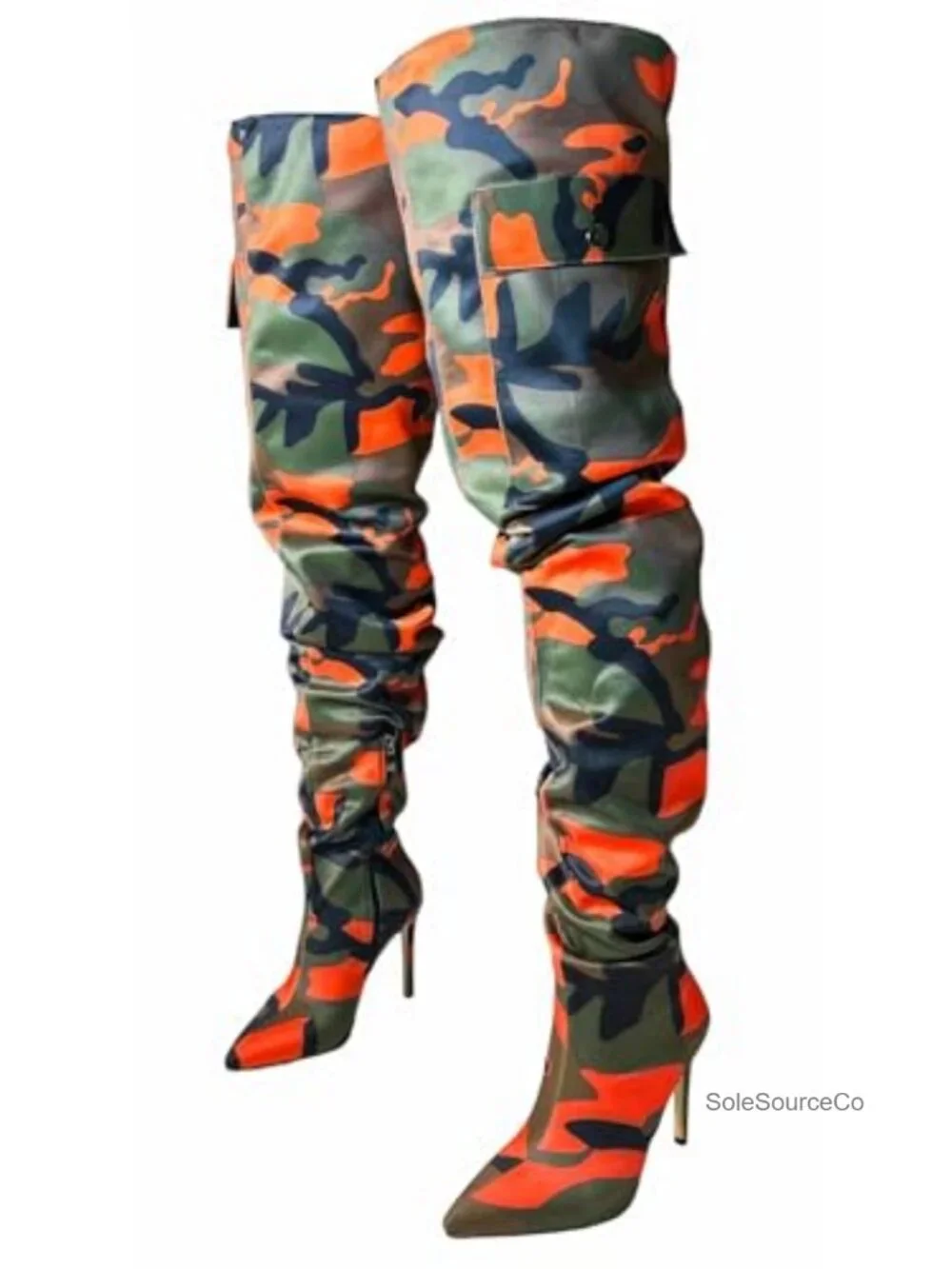 Camo Thigh High Boots Over Knee Stiletto Heels Zip Closure